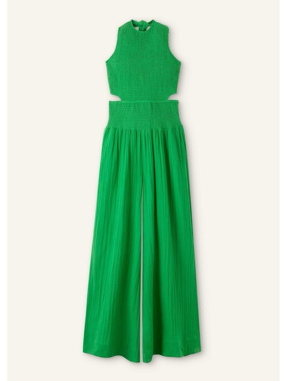 ME+EM Green Cheesecloth Shirred Wide-Leg Jumpsuit 6